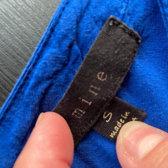 MINE =COBOLT BLUE button down tie front short sleeve shirt Oversized size small - Picture 2 of 10